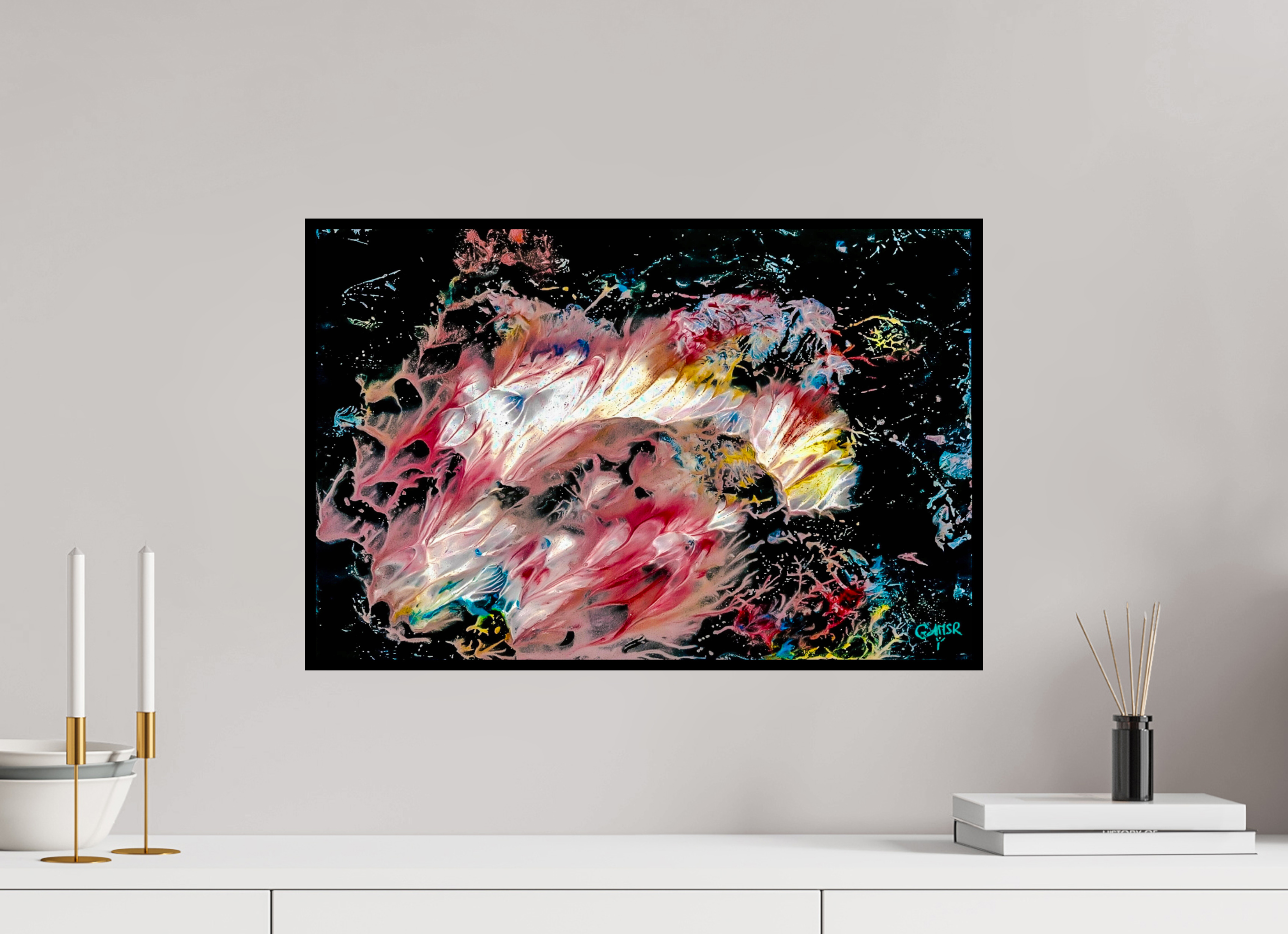 60 x 40 cm, Éclats d'ombre pearl La danse des coraux